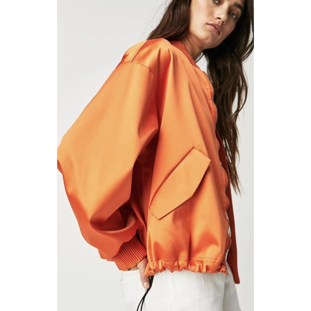 We The Free Free People Satin Front Zip Echo Bomber Jacket Orange Women's Small